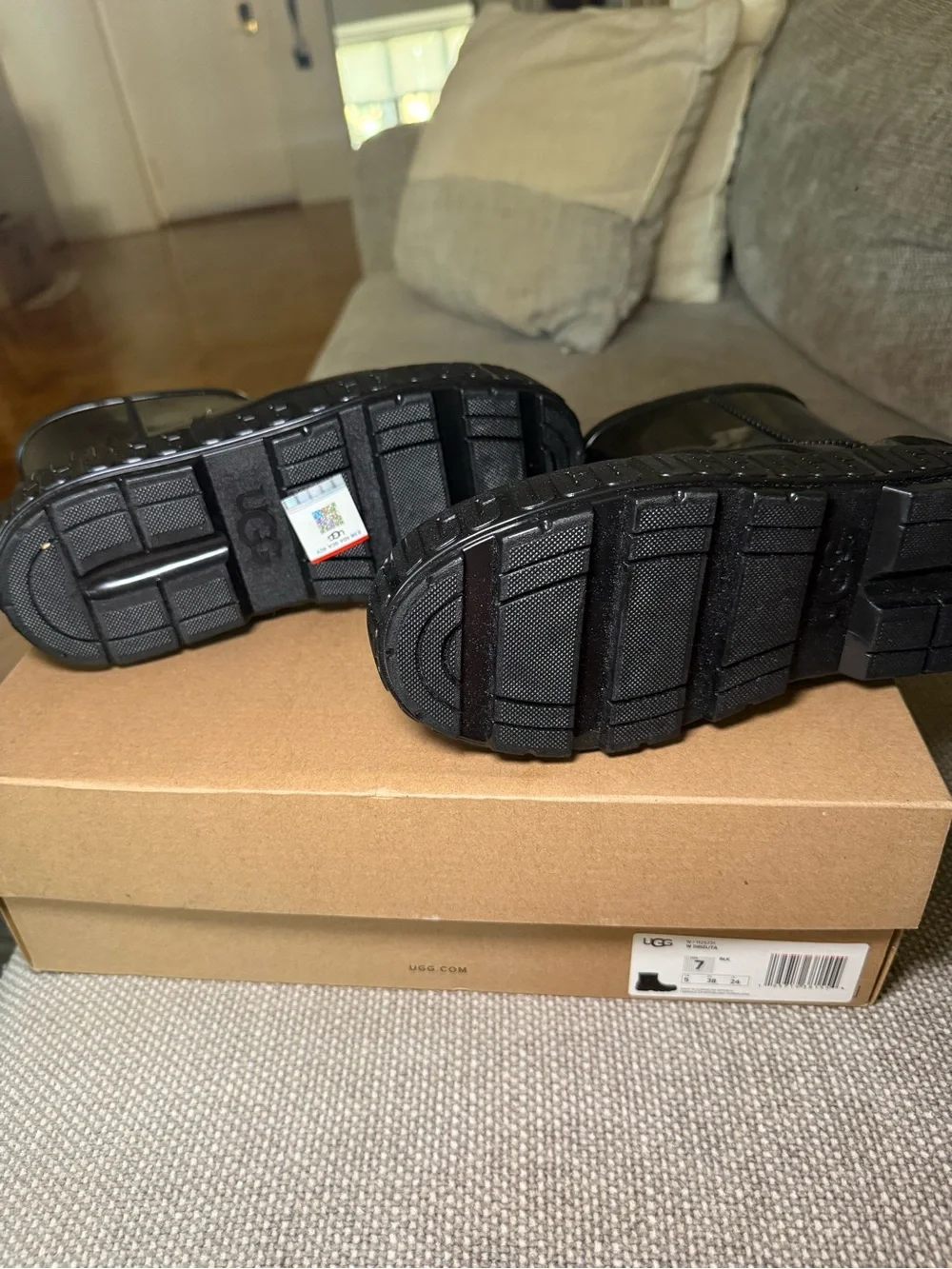 UGG Glossy Black Short Rain Boots with Branded Sole